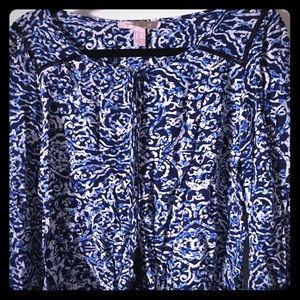 XXI blue and white top with crochet accents, XS